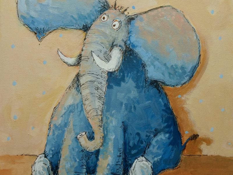 Storybook Elephant 11 x 14 acrylic and ink on canvas - sold