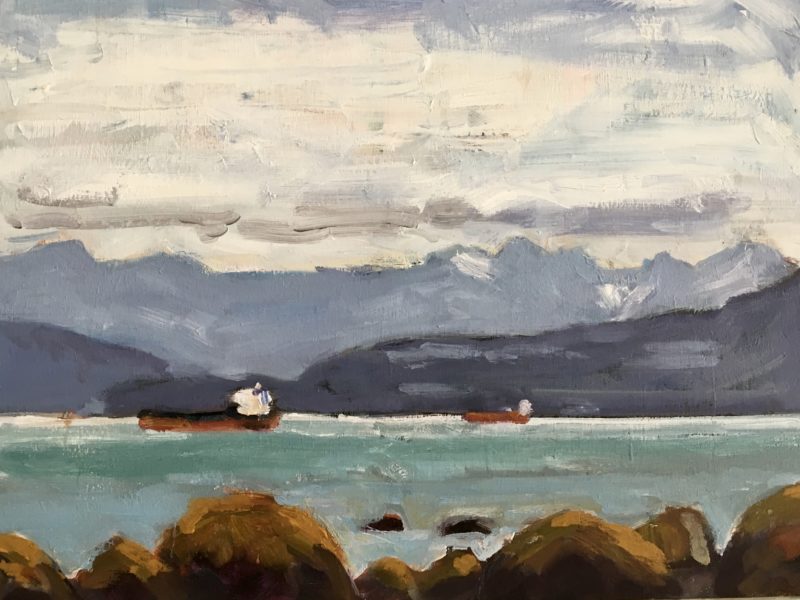 View  from Kits Beach – SOLD 8 x 10 oil on birch board