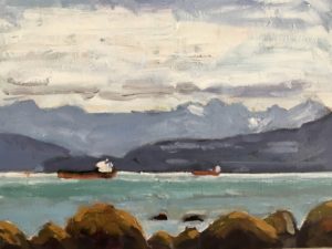 View  from Kits Beach – SOLD 8 x 10 oil on birch board