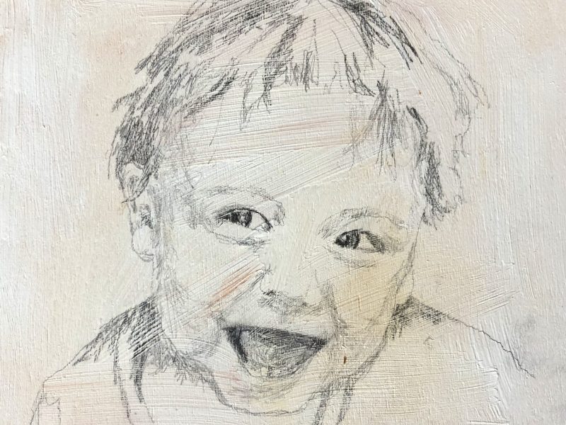 Young man 6 6 x 6, graphite on cradled panel - sold