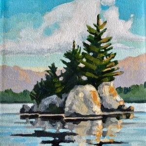 Barkley Sound, tiny islet – SOLD 8 x 8, acrylic on canvas