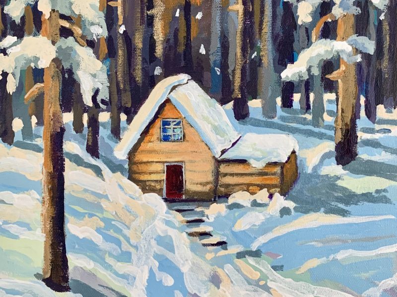 Cozy Cabin 3 10 x 10, acrylic on canvas