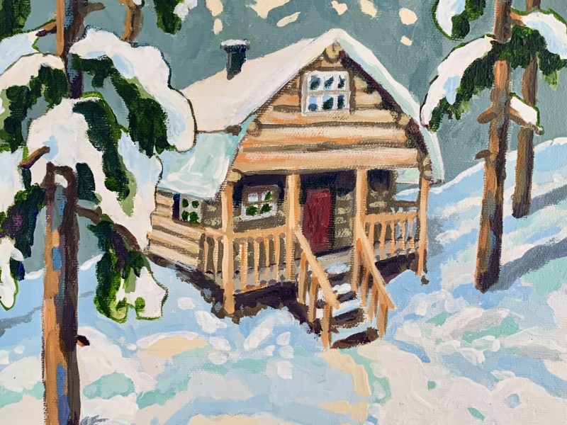 Cozy Cabin 1 10 x 10, acrylic on canvas