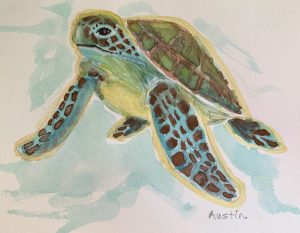 Turquoise Water Turtle – SOLD 4 x 5, watercolour on paper