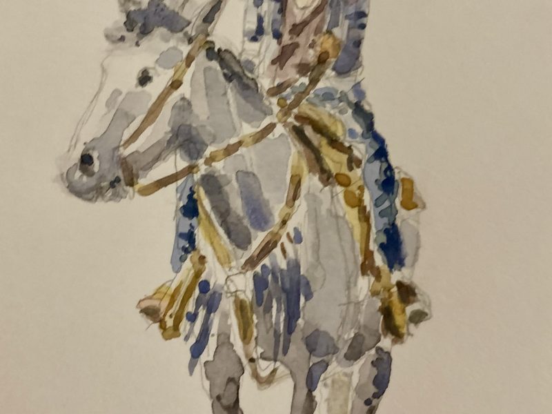 In the Saddle 4 x 6, watercolour on paper