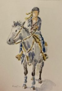 In the Saddle – SOLD 4 x 6, watercolour on paper