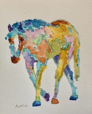 A Horse of Many Colours 4 x 6 watercolour on paper