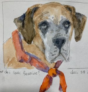 No do I look festive? 4 x 4, watercolour on paper 