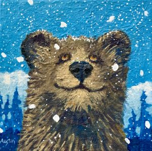 Silent Winter, bear 8 x 8, acrylic on canvas