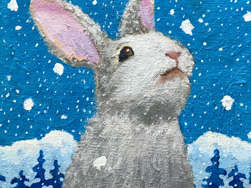 First Snow, rabbit – SOLD 8 x 8, acrylic on canvas